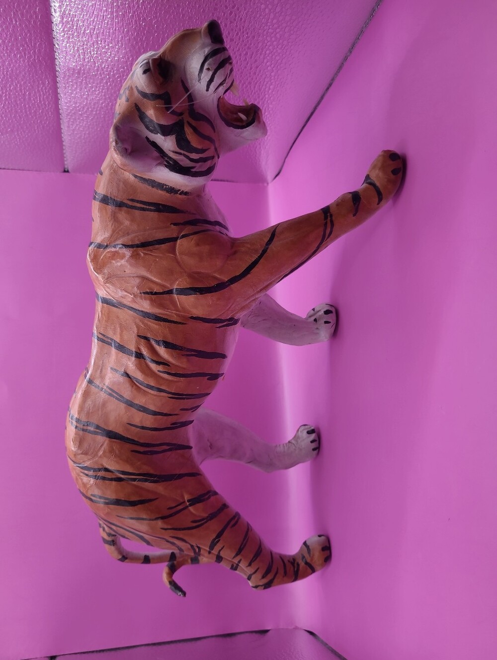 Vintage Large Leather Wrapped Hand Painted Bengal Tiger 14"